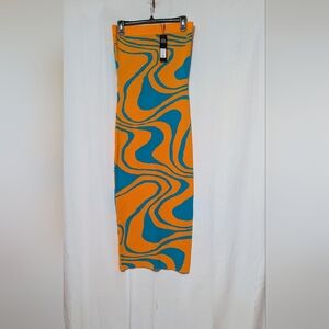 Fashion Nova Vibrant Orange and Teal Maxi Dress Size Large